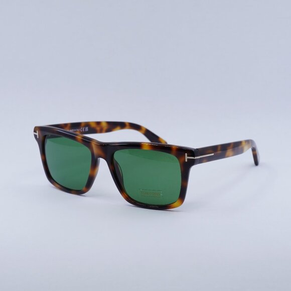 Tom Ford FT0906 53N Buckley02 Sunglasses Havana Square Frame, Green Lenses - Picture 1 of 10
